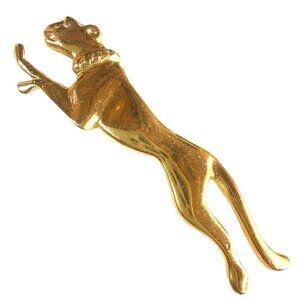 Vintage Estate Heavy Gold Panther Cat Brooch Pin